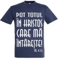 Tricou unisex albastru denim, Pot totul in Hristos